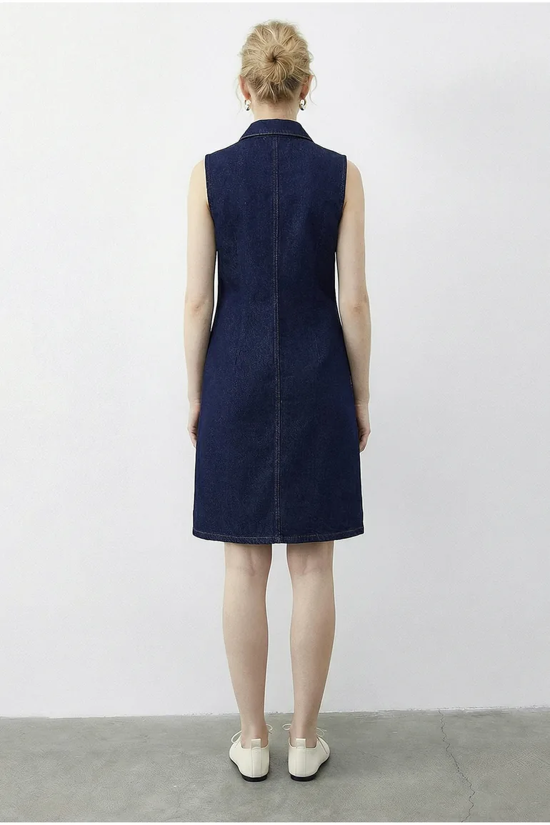 LUCCI Mini Denim Dress with Shirt Collar and Pocket - 3