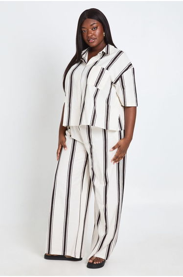 Plus Linen Stripe Wide Leg Trouser - stripe
