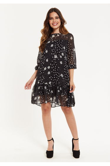 Women's Mini Dress, Long Sleeve, Polka Dot Print, Chiffon Fabric, Relaxed Fit, Playful Charm