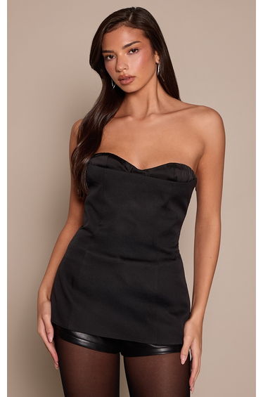 Black Structured Woven Longline Corset