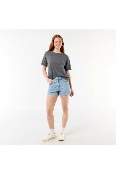 Denim shorts with braided pockets BLUE