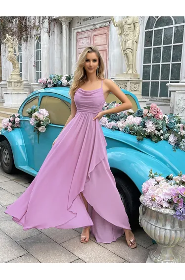 QOQ Purple Ruched Maxi Evening Dress