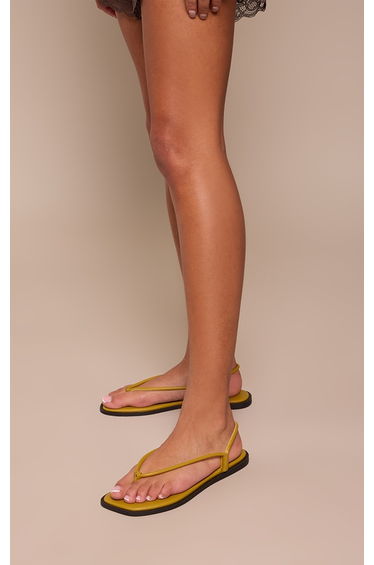 Olive Faux Leather Toe Thong Barely There Sandals