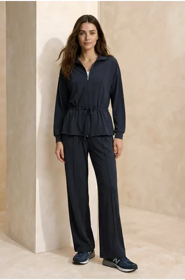 Anthracite Oversized Zippered Stoppers Wide Leg Modal Knitted Bottom-Top Set