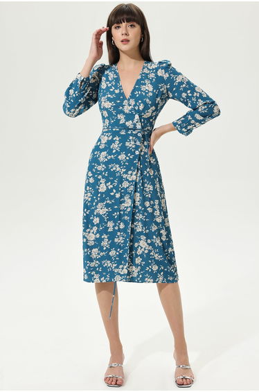 Natacha Floral V-Neck Split Midi Dress