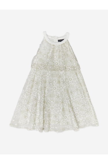 BCBGMAXAZRIA Girls Embroidered Floral Lace Dress in Ivory