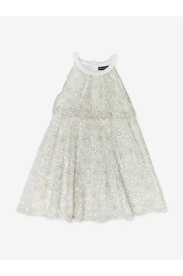BCBGMAXAZRIA Girls Embroidered Floral Lace Dress in Ivory