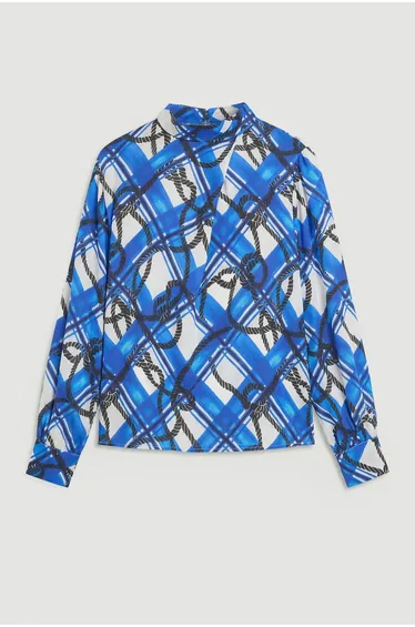 Plus Size Rope Print Viscose Crepe Balloon Sleeve Blouse