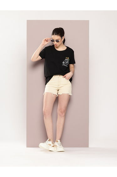 Women Boxy Embroidery Crew Neck T-Shirt