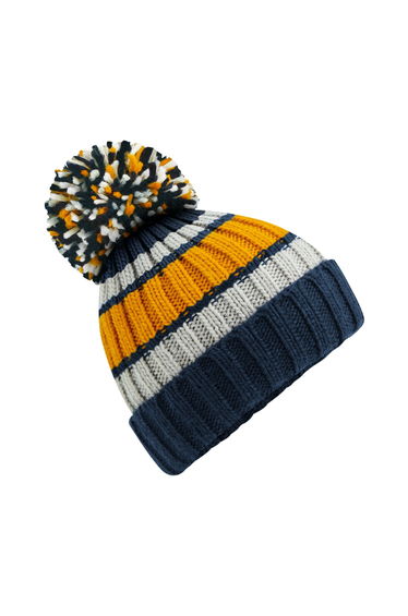 Beechfield Hygge Striped Beanie - Dijon/Blue