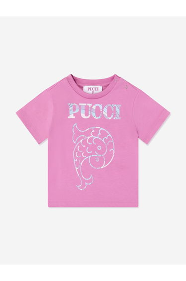 PUCCI Baby Girls Fish Logo T-Shirt in Pink