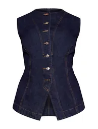 Plus Indigo Longline Sleeveless Denim Top - 4