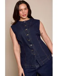 Plus Indigo Longline Sleeveless Denim Top
