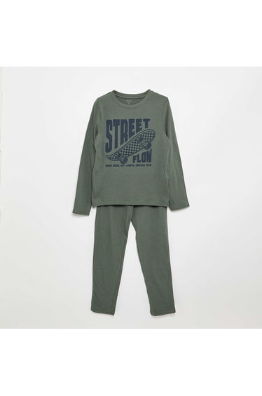 2-piece Pyjamas - Long-sleeved T-shirt + Trousers GREEN