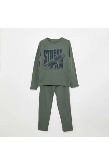 2-piece Pyjamas - Long-sleeved T-shirt + Trousers GREEN