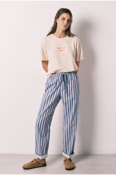 Viscose long trousers with striped print