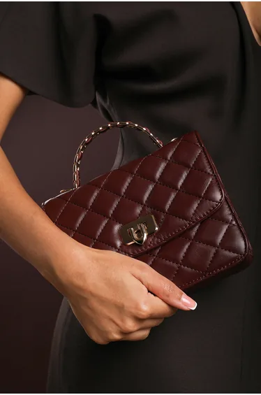 Meadow Quilted Top Handle Bag with Twist Lock in Dark Brown