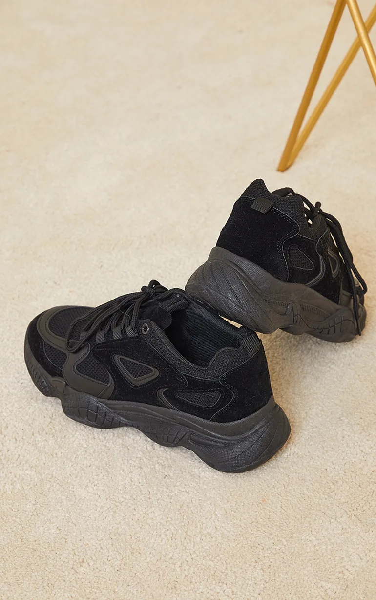 Black WIDE FIT Chunky Bubble Sole Panelled Up Trainers - 3