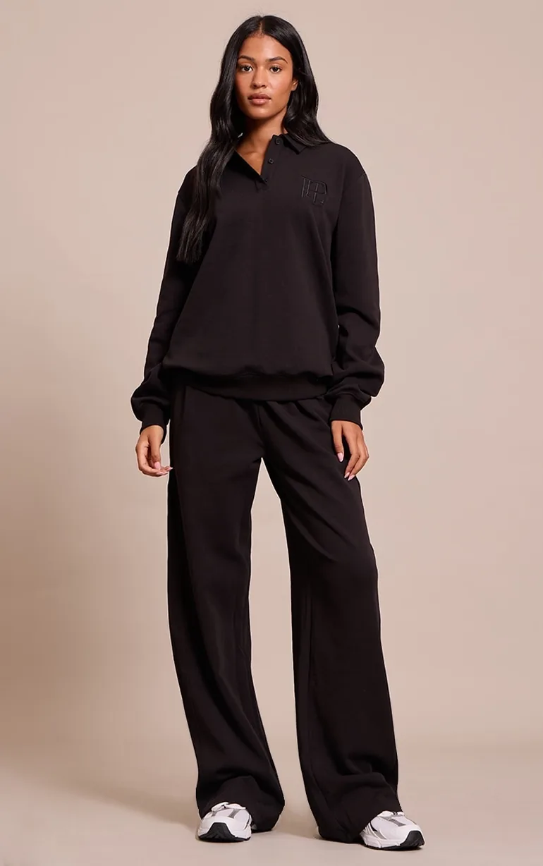 Tall Black Embroidered Interlock Button Polo Sweatshirt - 2