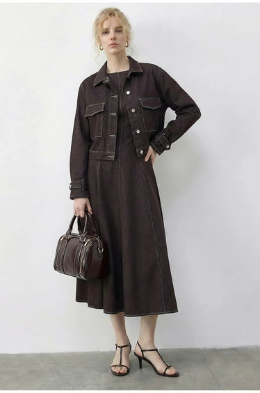 LUCCI Denim Jacket and Wide-Leg Pants Set