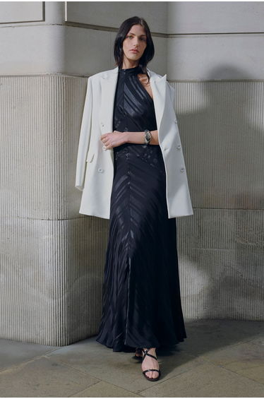 Tailored Double Breasted Ruched Sleeve Blazer