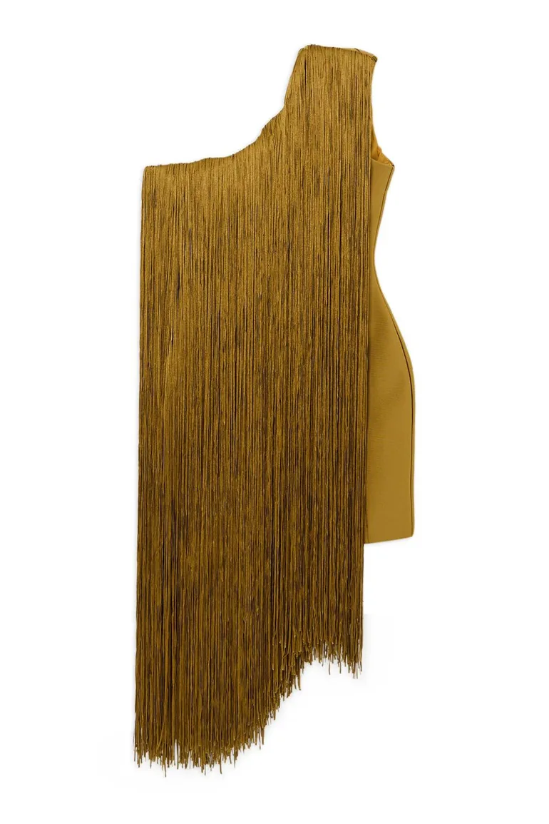 Shop Figure Form Bandage One Shoulder Fringe Mini Knit Dress Online in Iraq