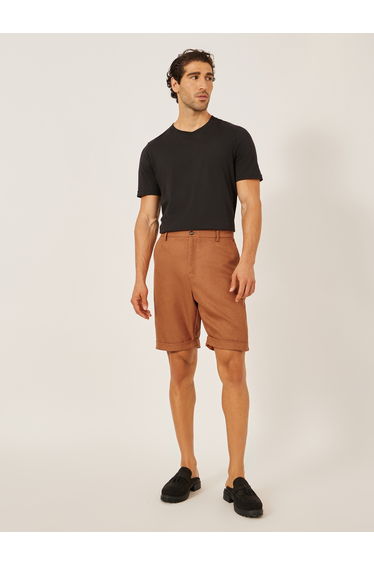 Solid Turn-Up Hem Bermuda Shorts