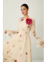 Romantic Marvel Apricot Floral Applique Ruffle Cuff Maxi Dress - 8