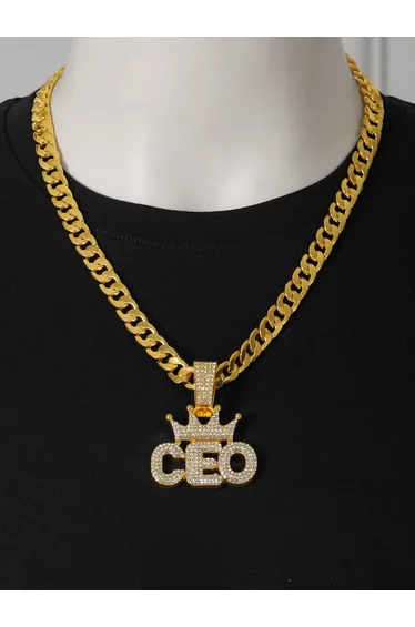 Men CEO Crown Drop Embellished Necklace