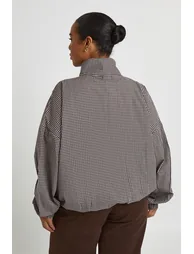 Plus Cotton Funnel Neck Drawstring Shirt - chocolate - 2