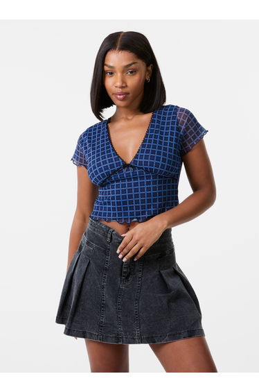 Check Cap Sleeve Crop Top