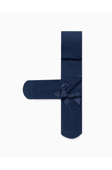 Microfiber Tights with Bow for Girls, Dark Blue