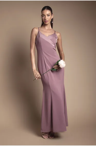 Strappy V Neck Satin Trim Dress