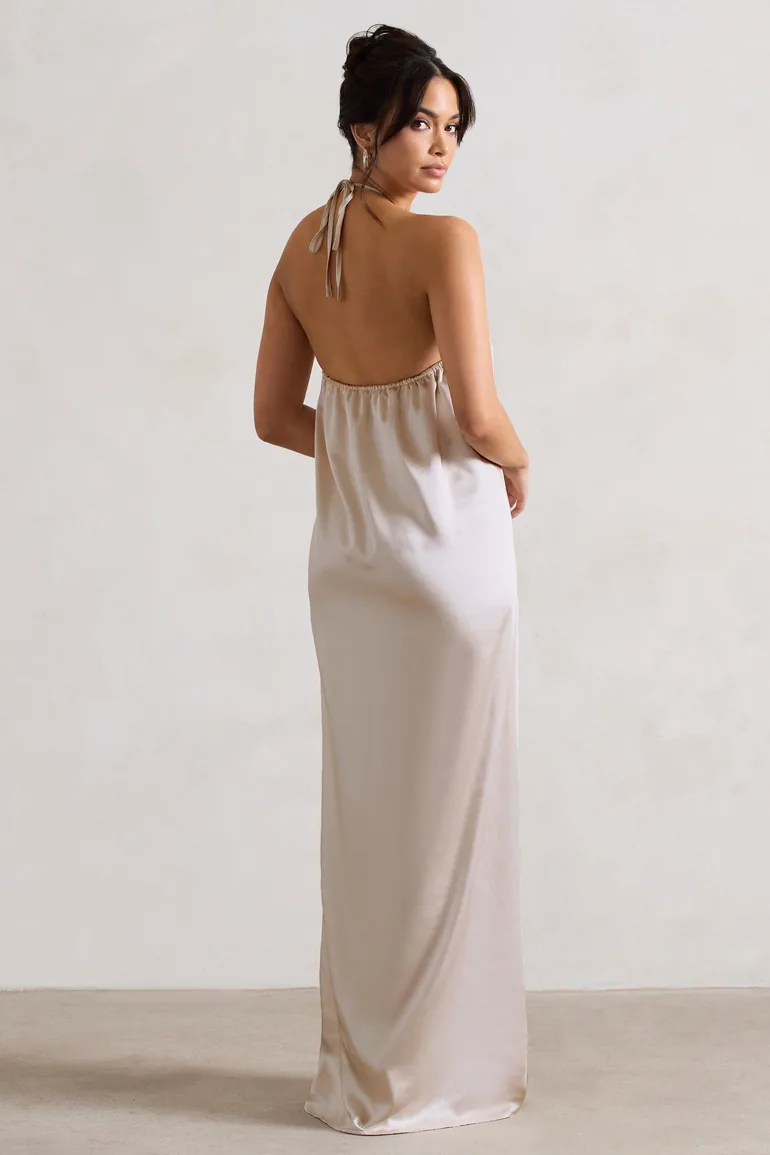 Shop Everleigh | Cream Satin Relaxed Fit Maxi Column Dress With Corsage  Online in Bahrain