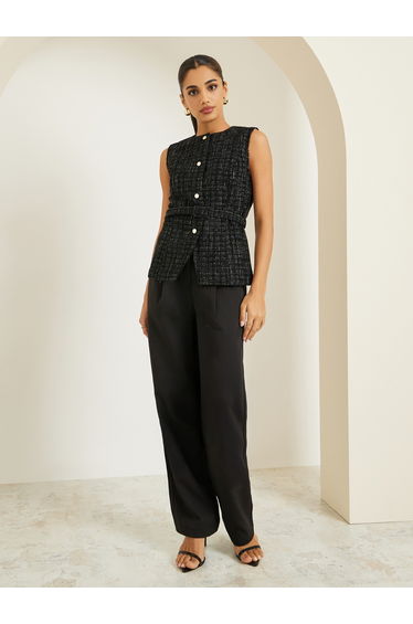Women Tweed Button Down Waistcoat