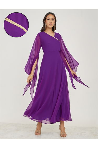 Asymmetric Slit Sleeves Lace Detail Kaftan