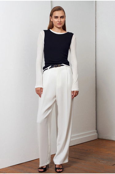 DILVIN Fitted Cotton Crew Neck Long Sleeve Blouse