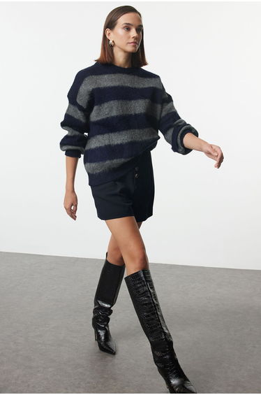 Navy Blue Extra Oversize Knitwear Sweater
