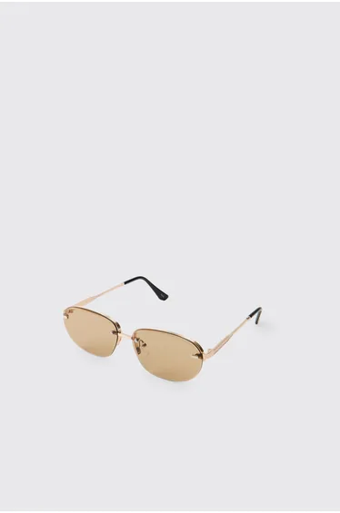Rectangular Rimless Tinted Sunglasses - brown