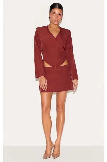 Petite Burnt Orange Woven Mini Skirt