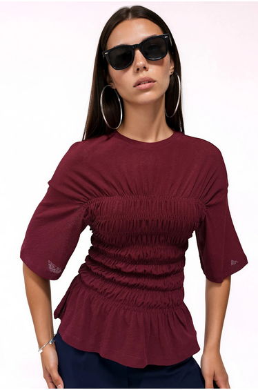 BUSEM Women’s Solid Crepe Frill Blouse