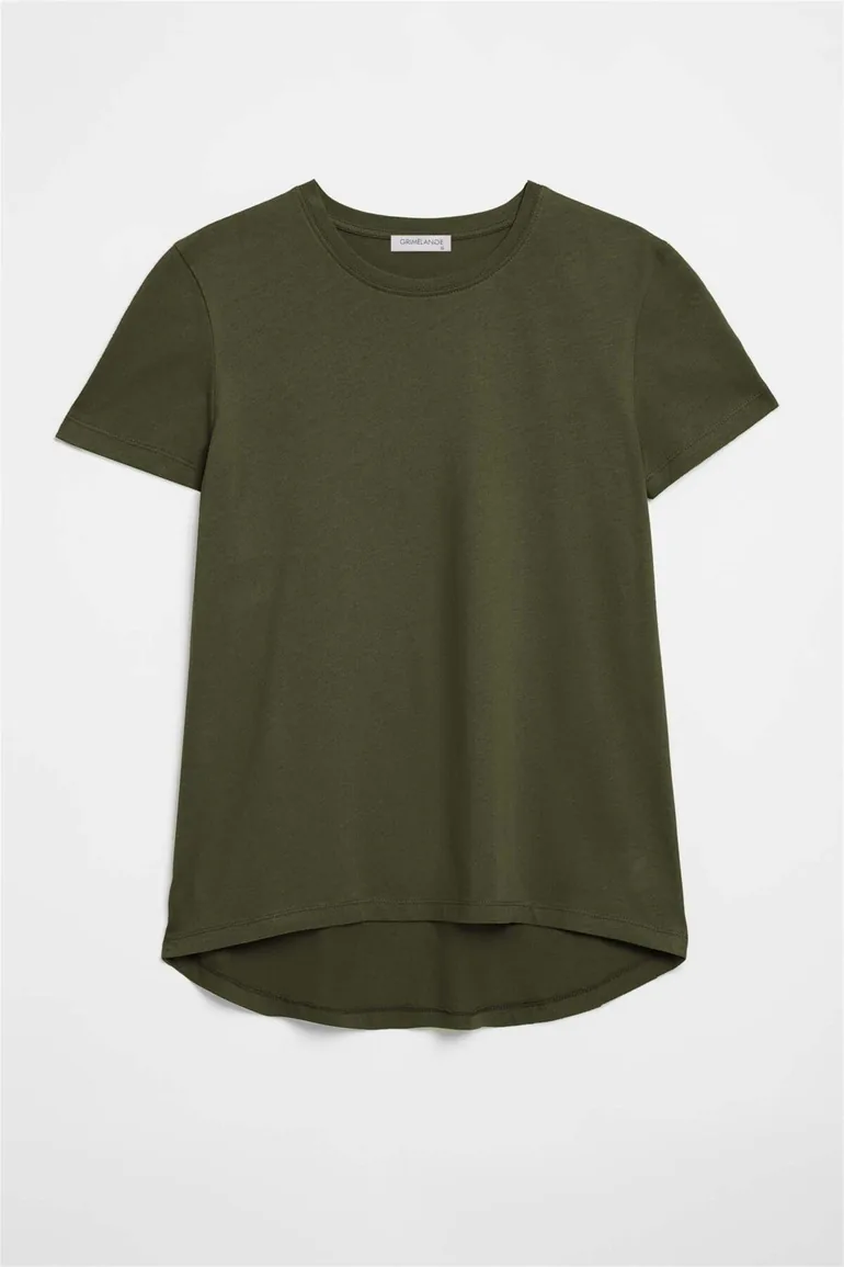 Samantha Women's 100% Organic Cotton Comfort Fit Long Back Basic Knitted Khaki T-shirt