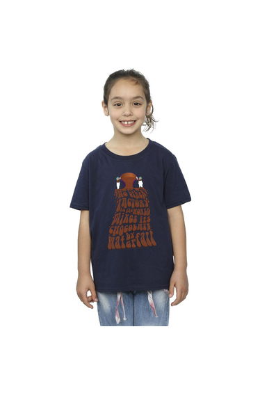 Willy Wonka Girls Chocolate Waterfall Cotton T-Shirt - Navy Blue