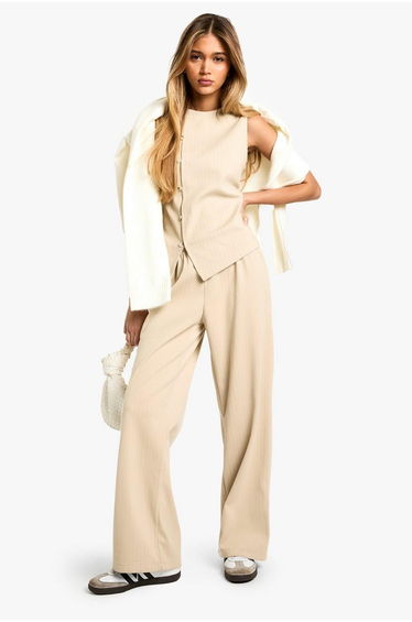 Woven Cord Wide Leg Trouser - ecru