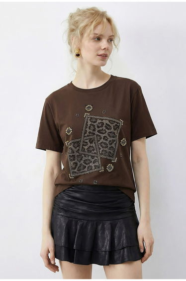 LUCCI Crew Neck Geometric Sequin Printed T-Shirt