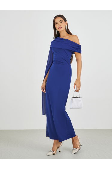 Solid One Cape Sleeve Bodycon Maxi Dress