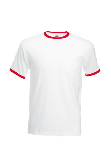 Fruit Of The Loom Mens Ringer Short Sleeve T-Shirt - White/Red