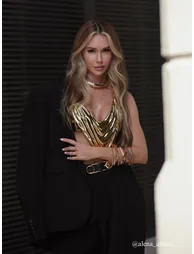 Esaac Metallic Drapery Armor Top In Gold - 2