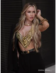 Esaac Metallic Drapery Armor Top In Gold - 4