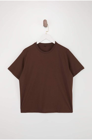 Brown Regular Fit Crop Plus Size T-Shirt